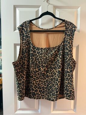 Maeve Leopard-Print Scoop Tank - Tan & Black